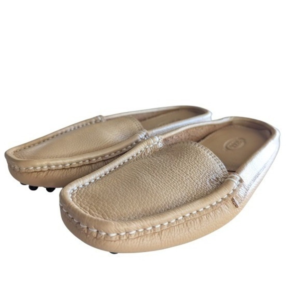 Tods Gommino Tan Pebbled Leather Mule Loafers Italian 3326-37 Womens 37